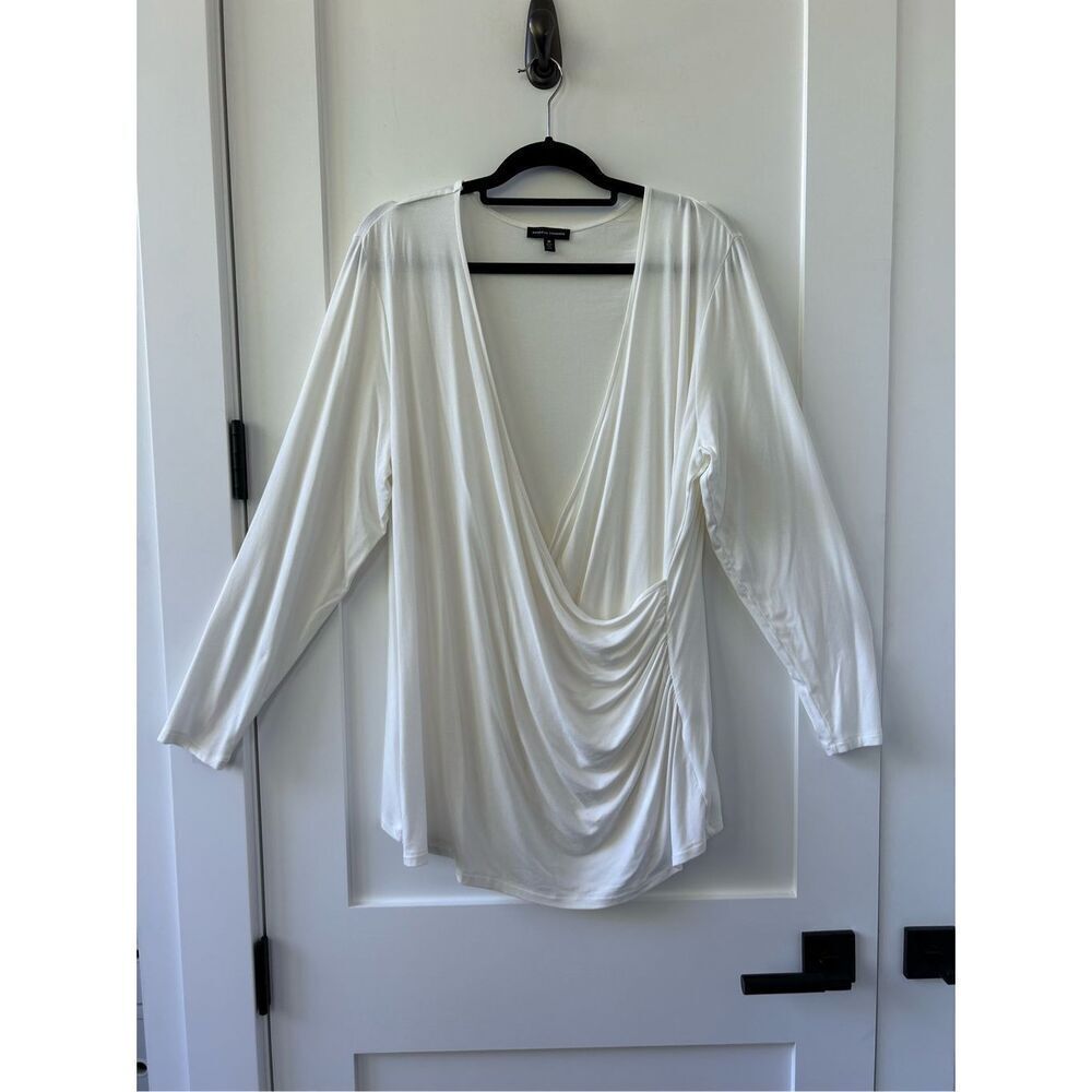 Universal Standard Ruched Cross Long Sleeve Jersey Top White Women's Size Medium